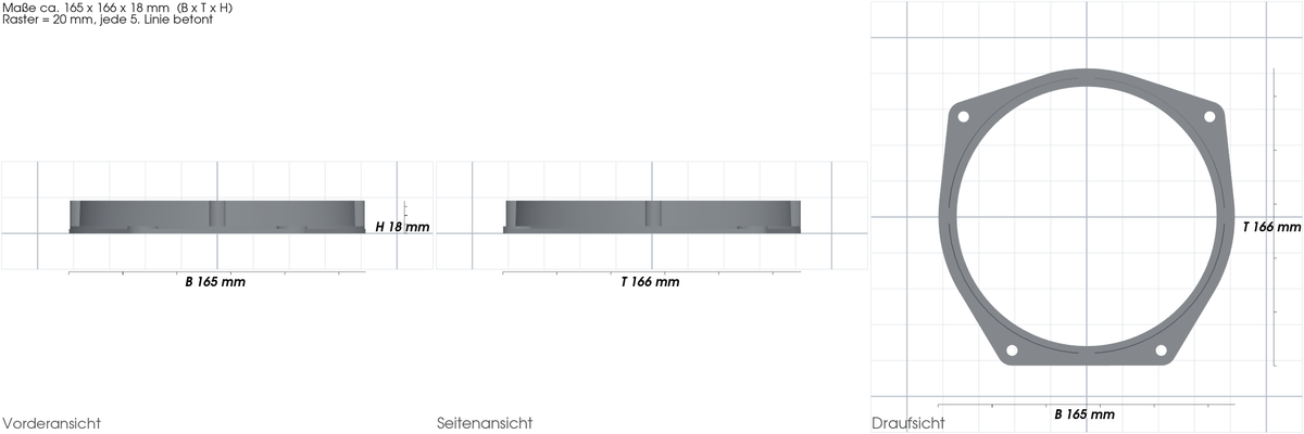 Maßzeichnung mit Abmessungen in mm