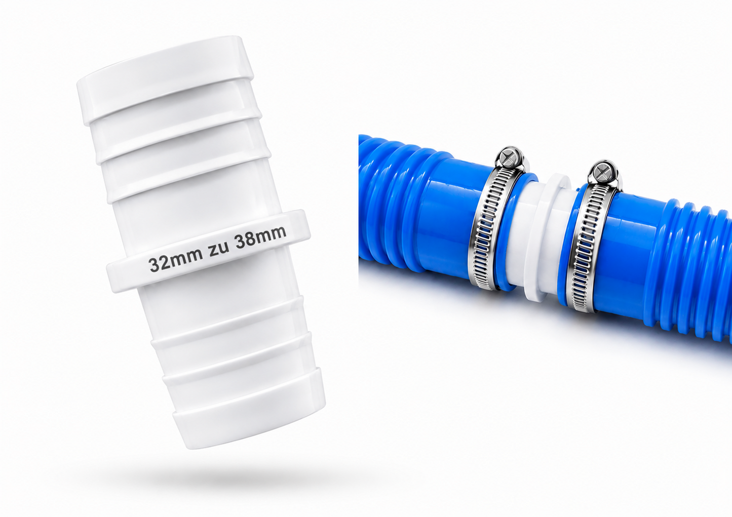 Pool Schlauchverbinder 32 zu 38mm Schlauchtülle Adapter passend für Intex uvm