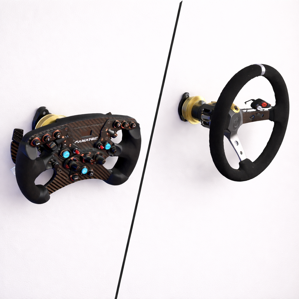 2in1 Halter passend für Fanatec QR2 Lenkrad Quick Release Aluprofil / Wallmount