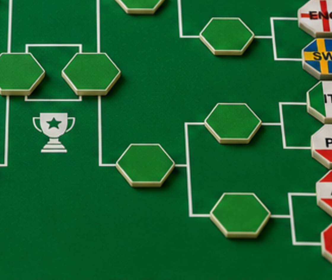 Tippspiel Turnierbaum Spielfeld Fußball-Weltmeisterschaft 2026 mit WM Pokal