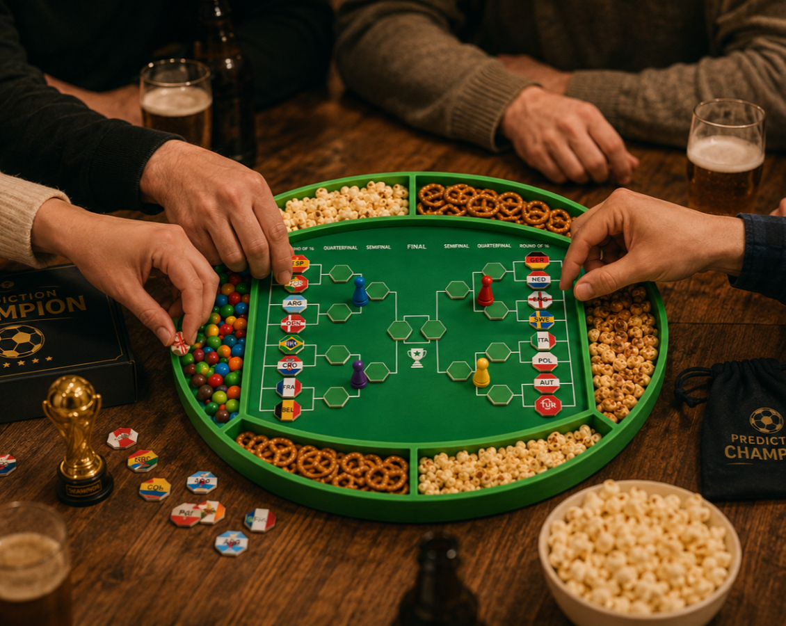 Tippspiel Turnierbaum Spielfeld Fußball-Weltmeisterschaft 2026 mit WM Pokal