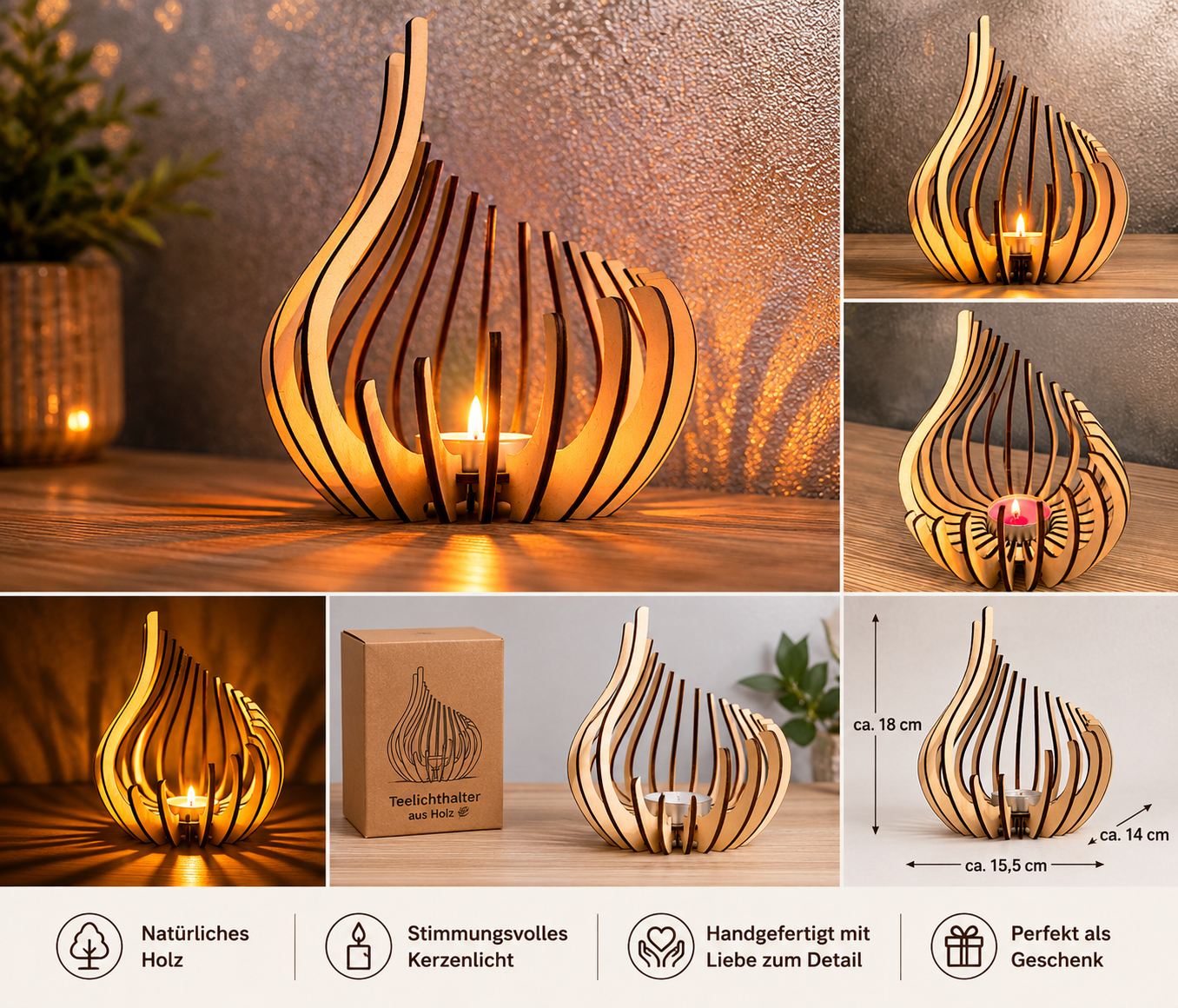 Teelichthalter Holz Lichtertülle Teelicht Kerzenhalter Designer
