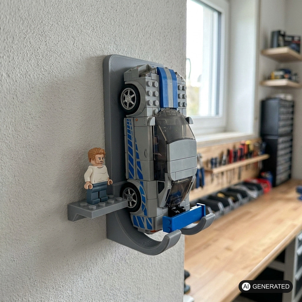 Wandhalterung LEGO® Speed für LEGO® Speed Champions Display Halter Minifigur – Produktfoto, 3D-gedruckt von Parture