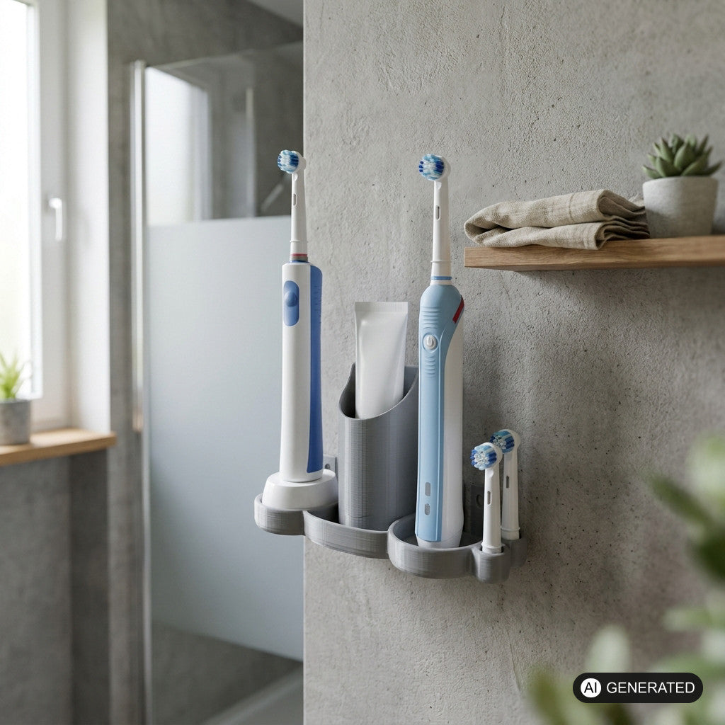 Halter Oral Aufsteckbürsten für Oral B Aufsteckbürsten Bürstenkopf Wandhalterung Schwarz – Produktfoto, 3D-gedruckt von Partu