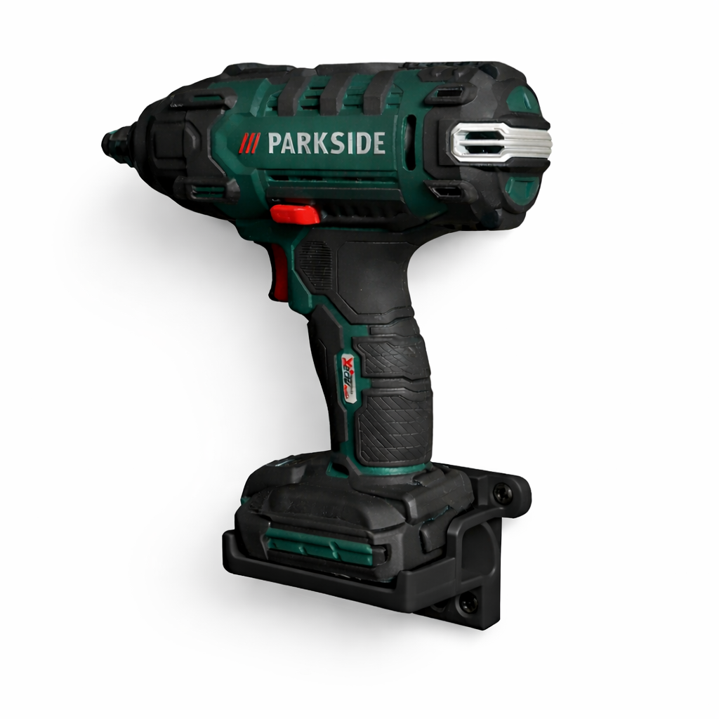 Halterung passend für Parkside 20V Akkus, Wandmontage parallel