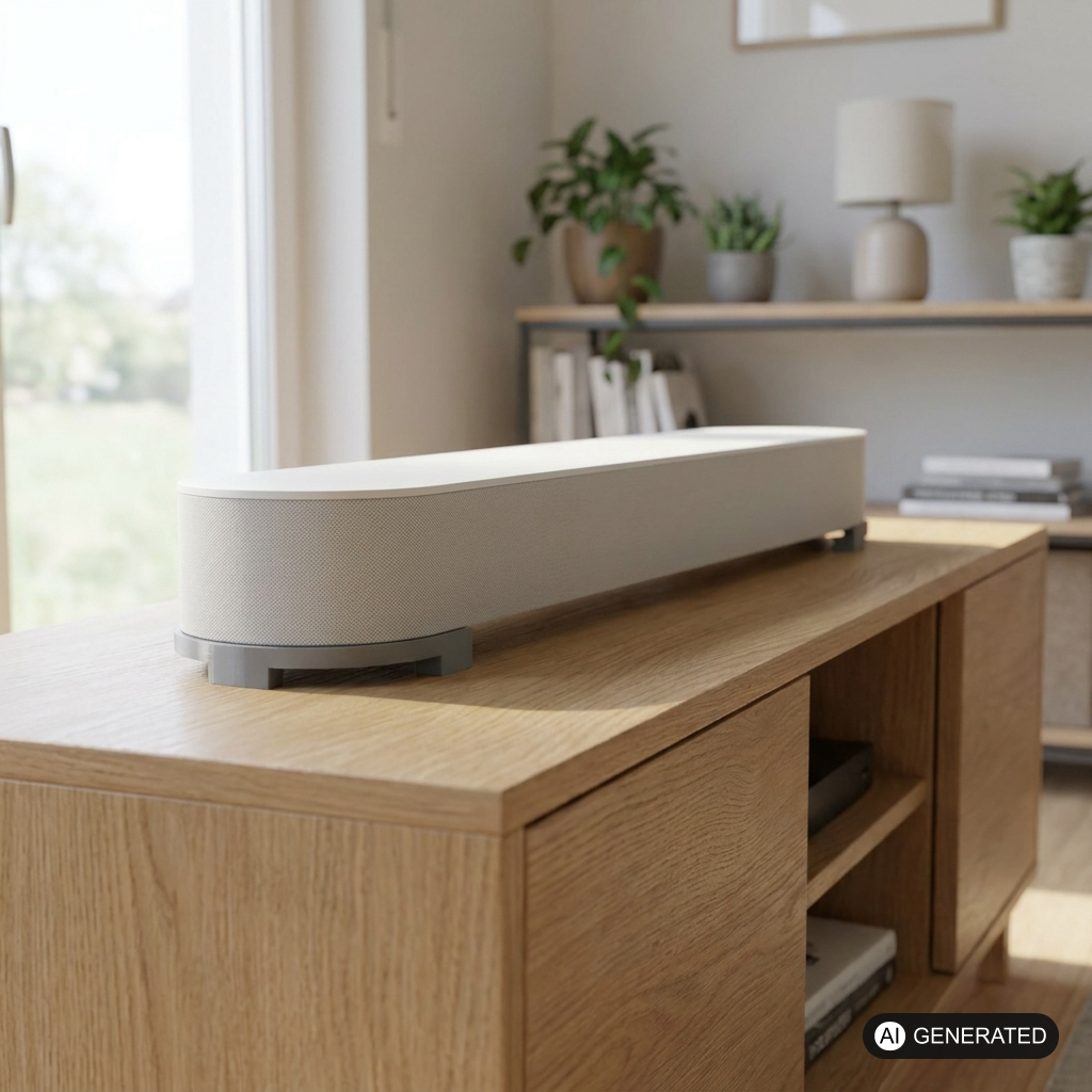 Standfuß passend für Sonos Beam – im eingebauten Zustand, 3D-gedruckt von Parture