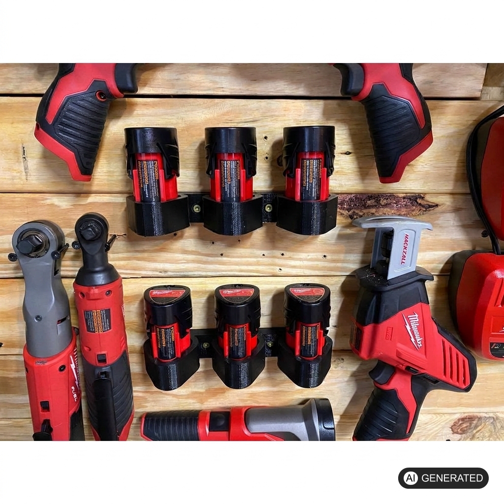 Akkuhalter Wandhalterung passend für 3 Milwaukee M12 – im eingebauten Zustand, 3D-gedruckt von Parture