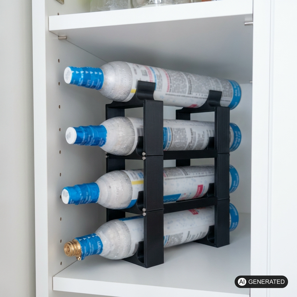 Flaschenhalter passend für 4x Sodastream Gasflasche – im eingebauten Zustand, 3D-gedruckt von Parture