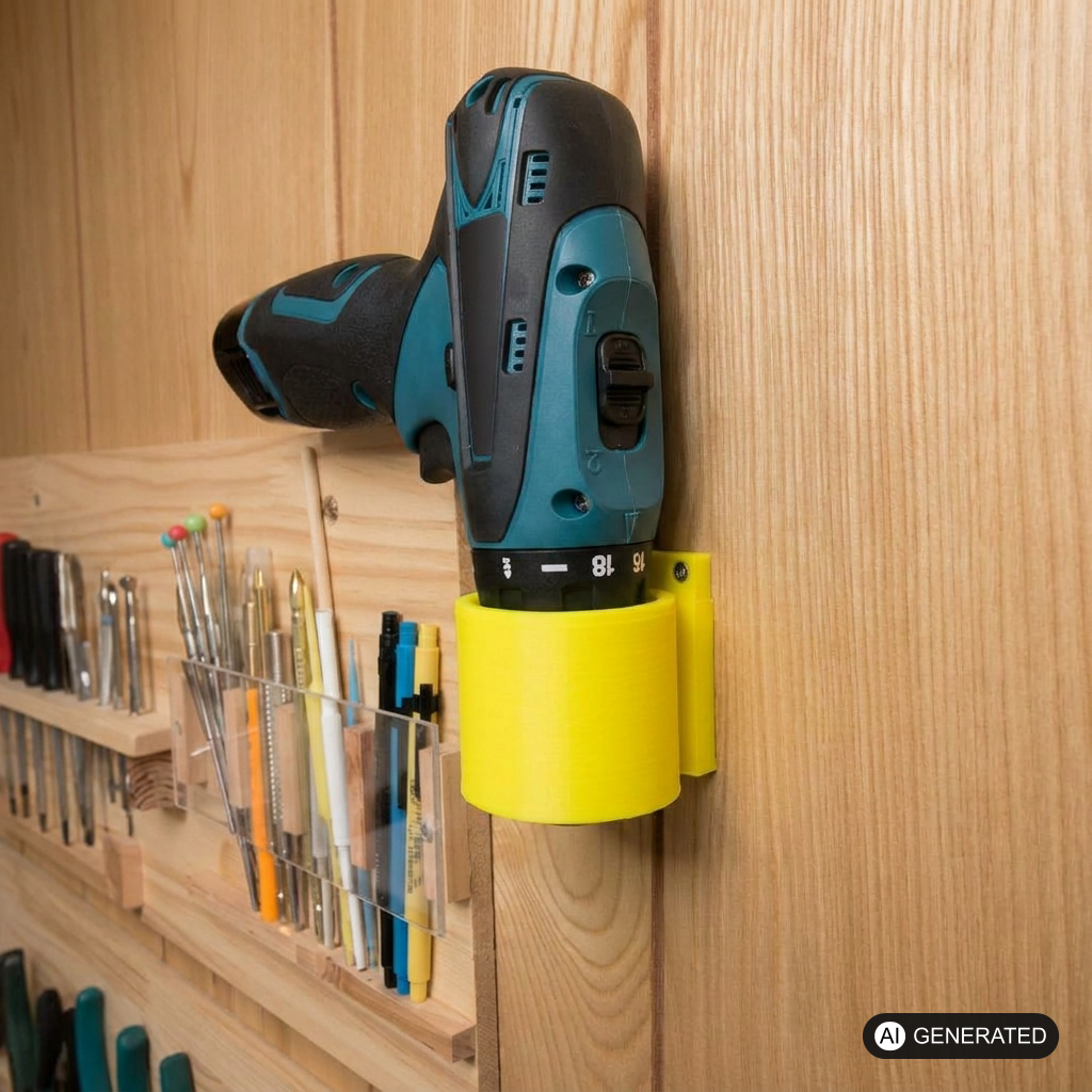 Wandhaken passend für Makita DF330D – im eingebauten Zustand, 3D-gedruckt von Parture