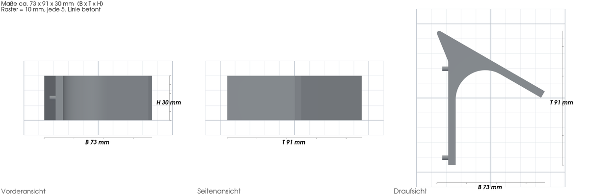 Maßzeichnung mit Abmessungen in mm