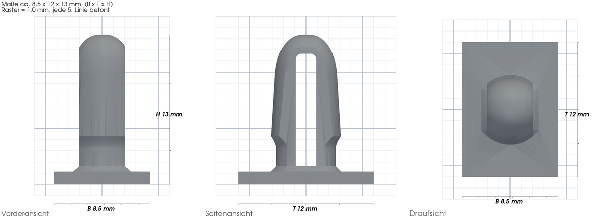 Befestigungsclip passend für Einstiegsleiste passend für – mit Maßangaben, 3D-gedruckt von Parture