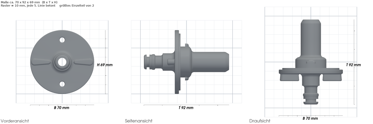 Wassertankadapter passend für Gardena und Fiamma – mit Maßangaben, 3D-gedruckt von Parture