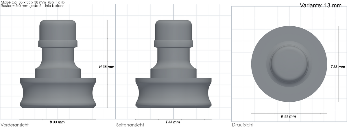 Winterstopfen passend für Gardena Schläuche – mit Maßangaben, 3D-gedruckt von Parture – Variante 13 mm