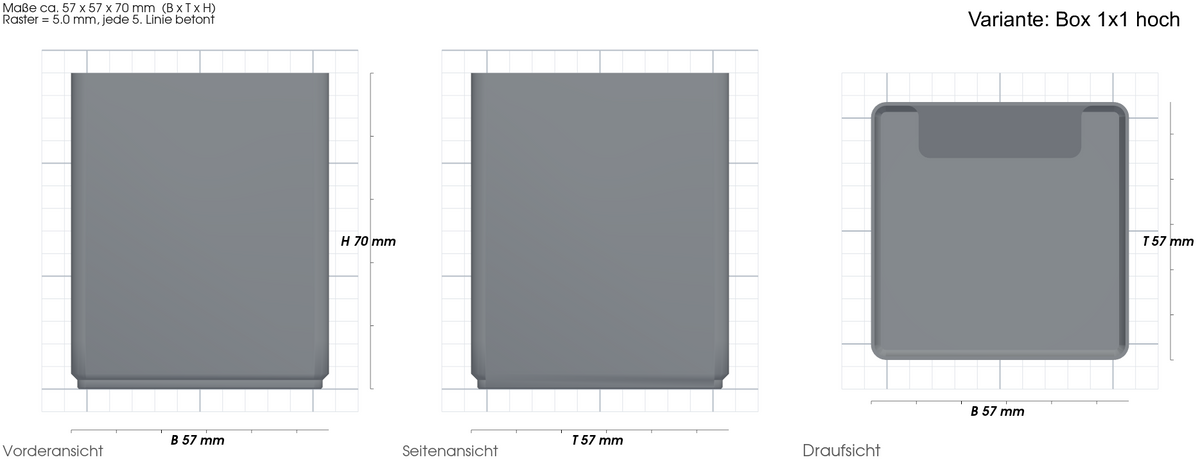Aufbewahrungsbox passend für IKEA Helmer – mit Maßangaben, 3D-gedruckt von Parture – Variante Box 1x1 hoch