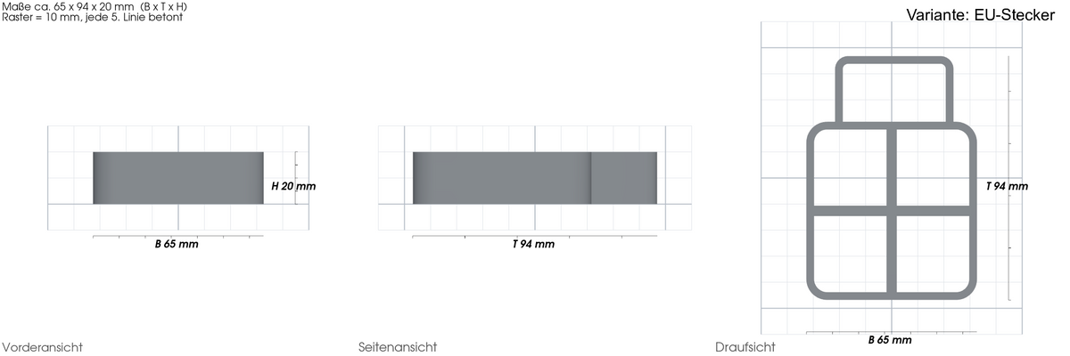 Steckdosenhalterung passend für Blink Sync Module 2 – mit Maßangaben, 3D-gedruckt von Parture – Variante EU-Stecker