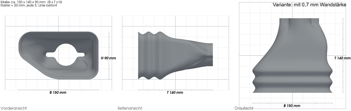 Schneeschutz-Abdeckung passend für Tesla Ladeanschluss – mit Maßangaben, 3D-gedruckt von Parture – Variante mit 0,7 mm Wandst