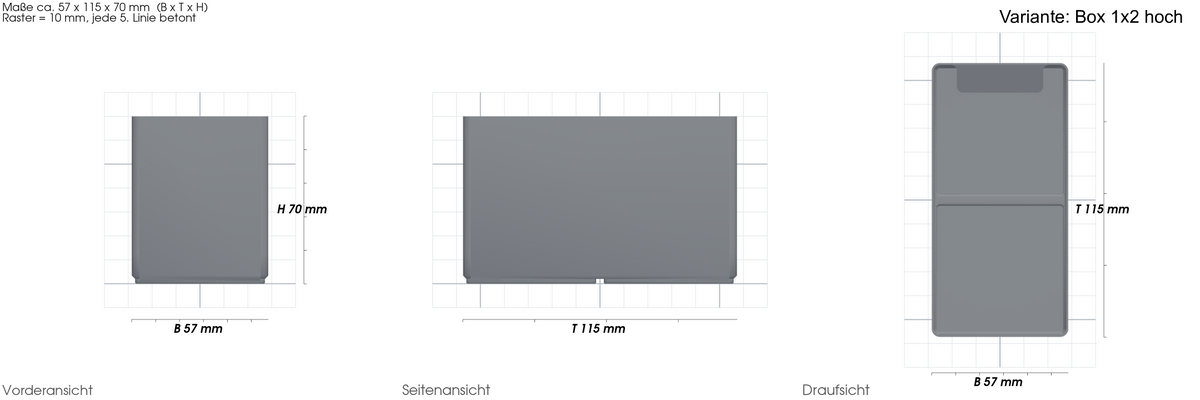 Aufbewahrungsbox passend für IKEA Helmer – mit Maßangaben, 3D-gedruckt von Parture – Variante Box 1x2 hoch