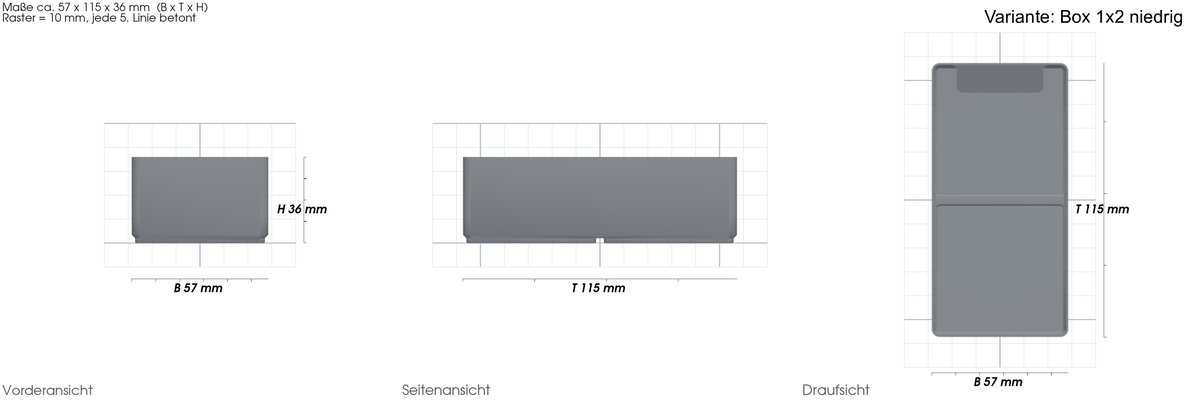 Aufbewahrungsbox passend für IKEA Helmer – mit Maßangaben, 3D-gedruckt von Parture – Variante Box 1x2 niedrig