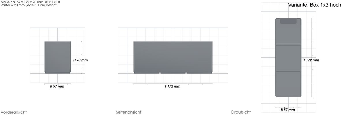 Aufbewahrungsbox passend für IKEA Helmer – mit Maßangaben, 3D-gedruckt von Parture – Variante Box 1x3 hoch