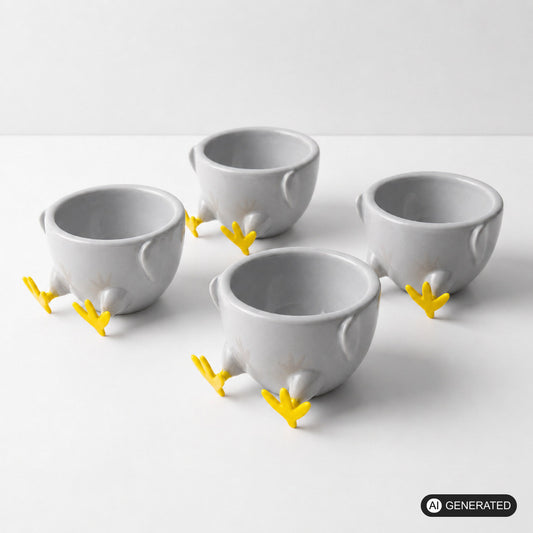 4x Eierbecher in Kükenoptik sitzend