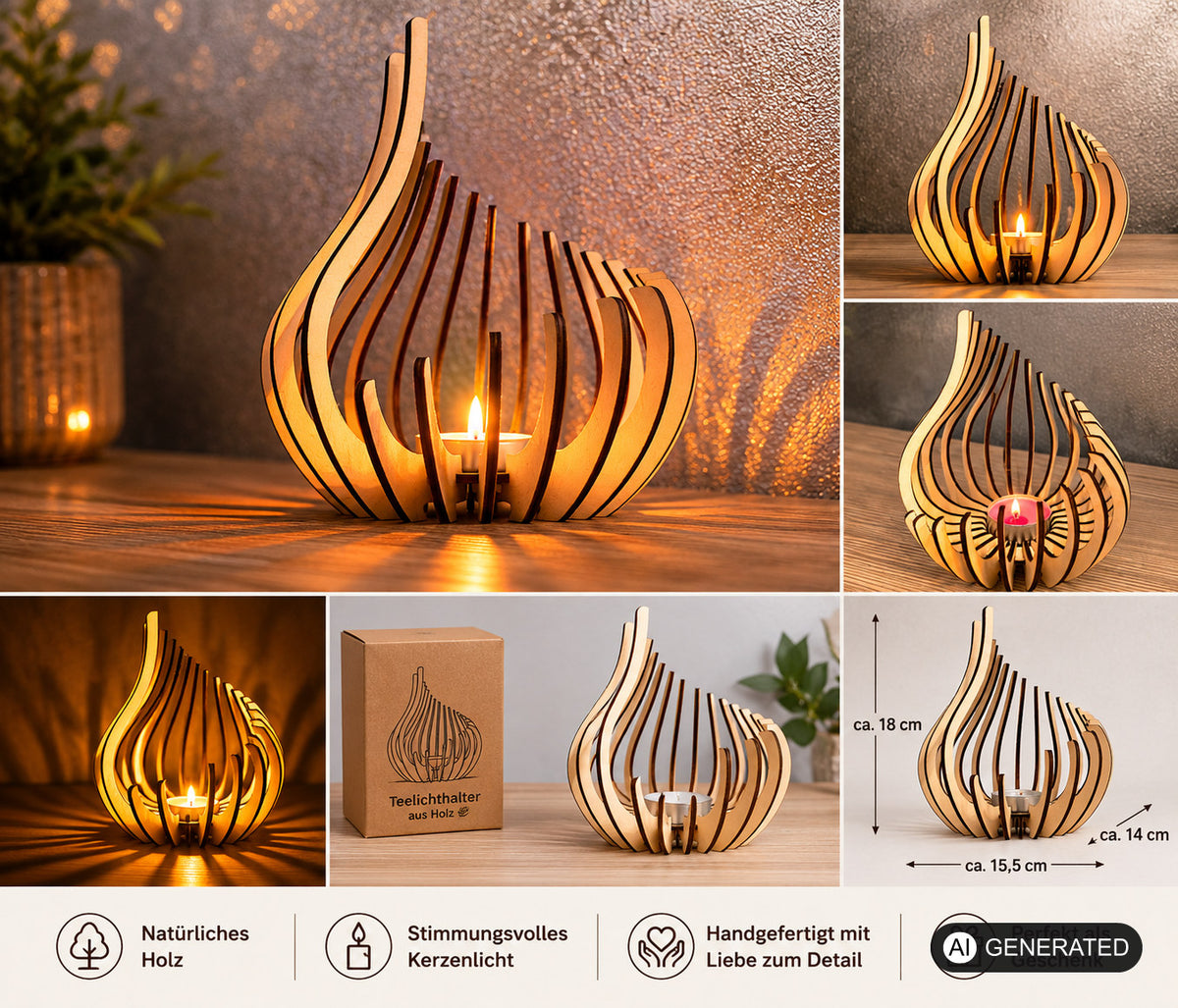 Teelichthalter Holz Lichtertülle Teelicht Kerzenhalter Designer