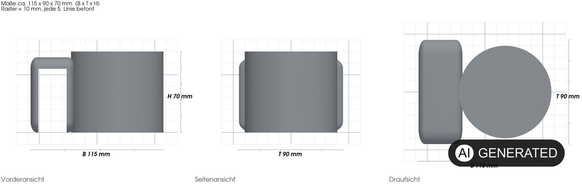Getränkehalter Audi Cup für Audi A3 8P | Cup Holder Mittelkonsole – mit Maßangaben, 3D-gedruckt von Parture